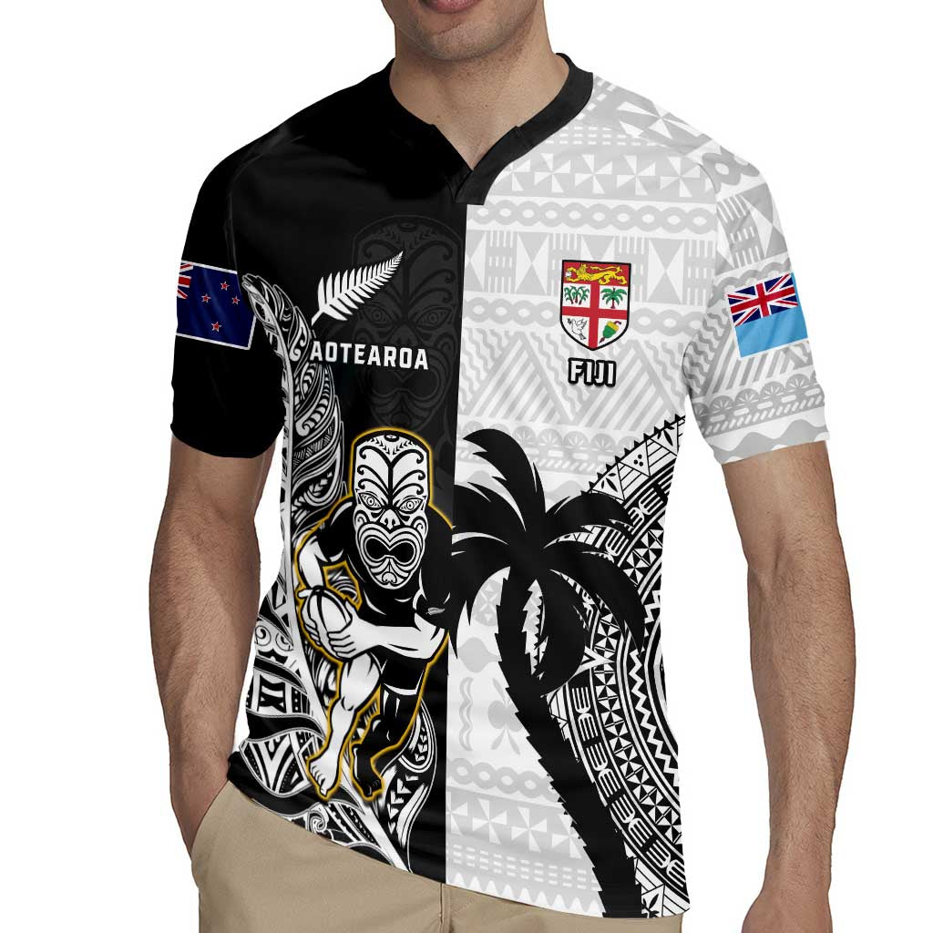 Custom Fiji And New Zealand Rugby Rugby Jersey Aotearoa Silver Fern Mix Fijian Tapa Pattern LT14 - Polynesian Pride