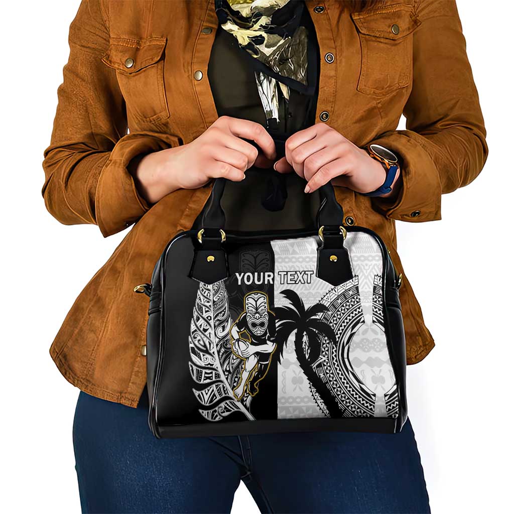 Custom Fiji And New Zealand Rugby Shoulder Handbag Aotearoa Silver Fern Mix Fijian Tapa Pattern LT14 - Polynesian Pride