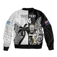 Custom Fiji And New Zealand Rugby Sleeve Zip Bomber Jacket Aotearoa Silver Fern Mix Fijian Tapa Pattern LT14 - Polynesian Pride