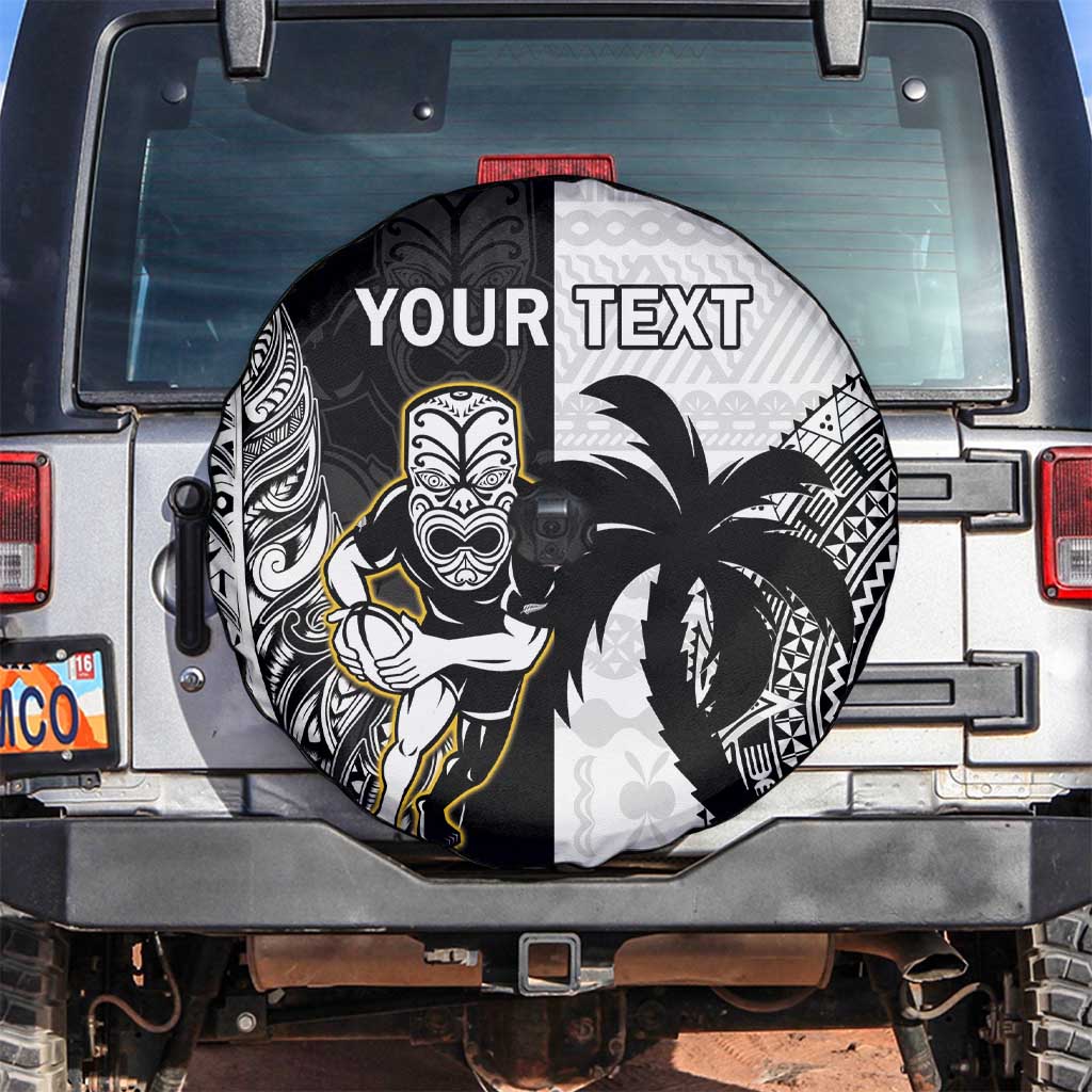Custom Fiji And New Zealand Rugby Spare Tire Cover Aotearoa Silver Fern Mix Fijian Tapa Pattern LT14 Black - Polynesian Pride
