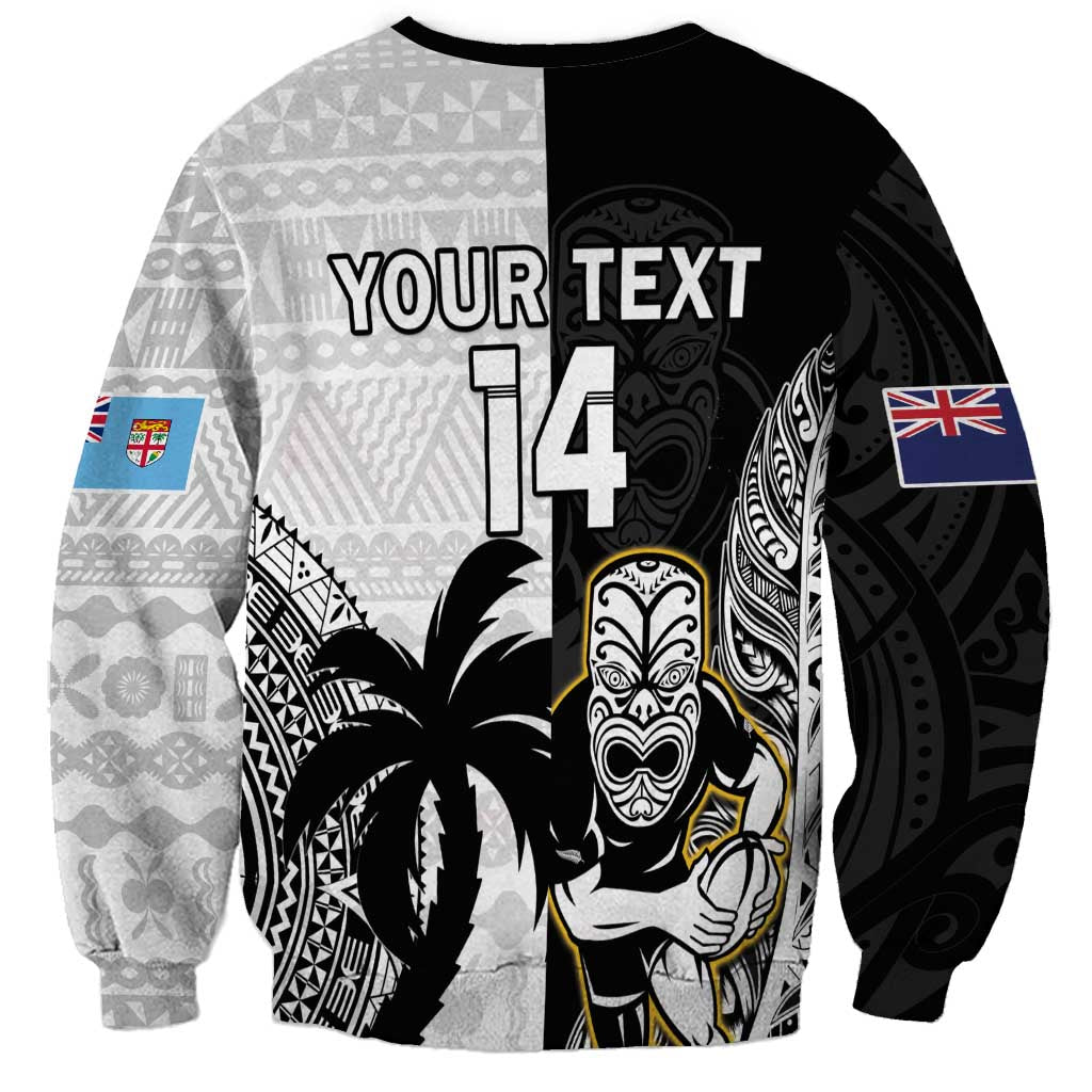 Custom Fiji And New Zealand Rugby Sweatshirt Aotearoa Silver Fern Mix Fijian Tapa Pattern LT14 - Polynesian Pride