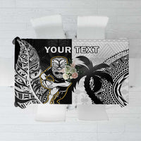 Custom Fiji And New Zealand Rugby Tablecloth Aotearoa Silver Fern Mix Fijian Tapa Pattern LT14 Black - Polynesian Pride