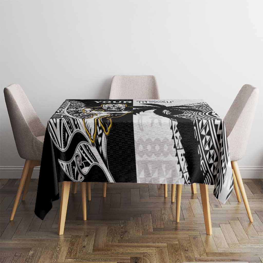 Custom Fiji And New Zealand Rugby Tablecloth Aotearoa Silver Fern Mix Fijian Tapa Pattern LT14 - Polynesian Pride
