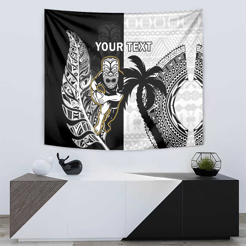 Custom Fiji And New Zealand Rugby Tapestry Aotearoa Silver Fern Mix Fijian Tapa Pattern LT14 - Polynesian Pride