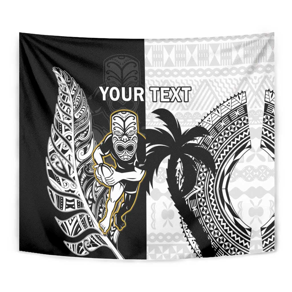 Custom Fiji And New Zealand Rugby Tapestry Aotearoa Silver Fern Mix Fijian Tapa Pattern LT14 - Polynesian Pride