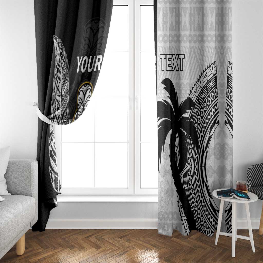 Custom Fiji And New Zealand Rugby Window Curtain Aotearoa Silver Fern Mix Fijian Tapa Pattern LT14 - Polynesian Pride