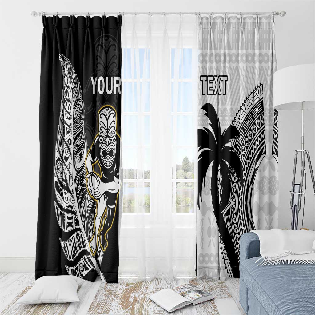 Custom Fiji And New Zealand Rugby Window Curtain Aotearoa Silver Fern Mix Fijian Tapa Pattern LT14 - Polynesian Pride