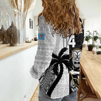 Custom Fiji And New Zealand Rugby Women Casual Shirt Aotearoa Silver Fern Mix Fijian Tapa Pattern LT14 - Polynesian Pride
