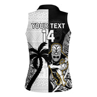 Custom Fiji And New Zealand Rugby Women Sleeveless Polo Shirt Aotearoa Silver Fern Mix Fijian Tapa Pattern LT14 - Polynesian Pride