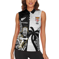 Custom Fiji And New Zealand Rugby Women Sleeveless Polo Shirt Aotearoa Silver Fern Mix Fijian Tapa Pattern LT14 - Polynesian Pride