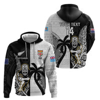 Custom Fiji And New Zealand Rugby Zip Hoodie Aotearoa Silver Fern Mix Fijian Tapa Pattern LT14 - Polynesian Pride