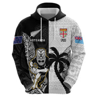 Custom Fiji And New Zealand Rugby Zip Hoodie Aotearoa Silver Fern Mix Fijian Tapa Pattern LT14 - Polynesian Pride