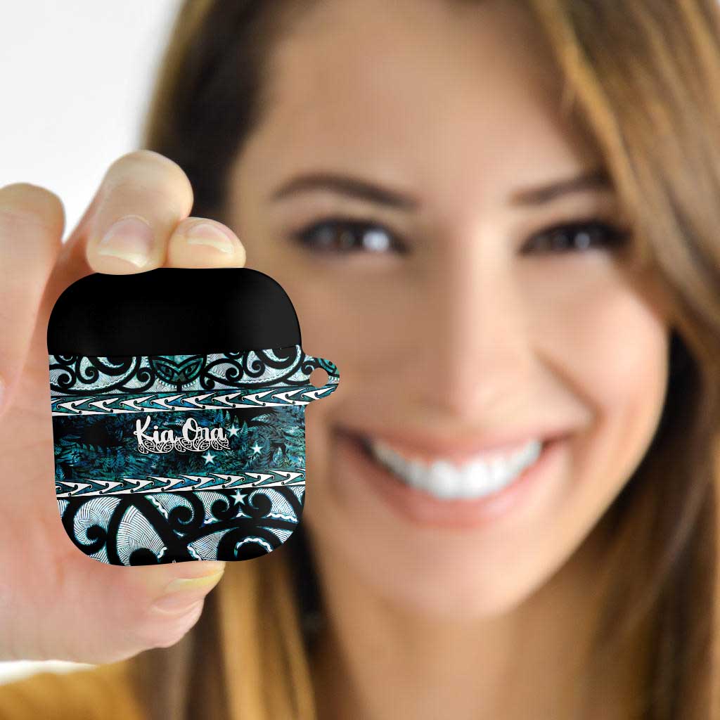 Kia Ora New Zealand AirPods Case Aotearoa Proud Maori Paua Shell Silver Fern LT14 Black - Polynesian Pride