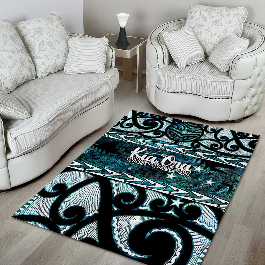 Kia Ora New Zealand Area Rug Aotearoa Proud Maori Paua Shell Silver Fern - Polynesian Pride