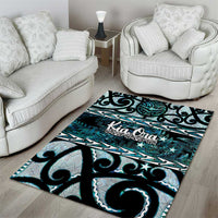 Kia Ora New Zealand Area Rug Aotearoa Proud Maori Paua Shell Silver Fern - Polynesian Pride