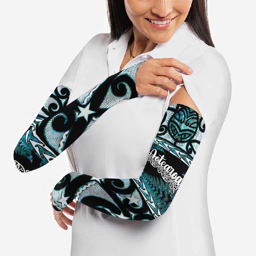 Kia Ora New Zealand Arm Sleeves Aotearoa Proud Maori Paua Shell Silver Fern LT14 - Polynesian Pride