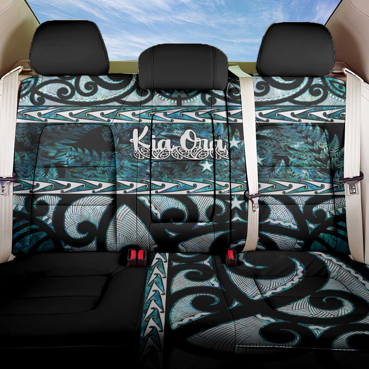 Kia Ora New Zealand Back Car Seat Cover Aotearoa Proud Maori Paua Shell Silver Fern LT14 One Size Black - Polynesian Pride