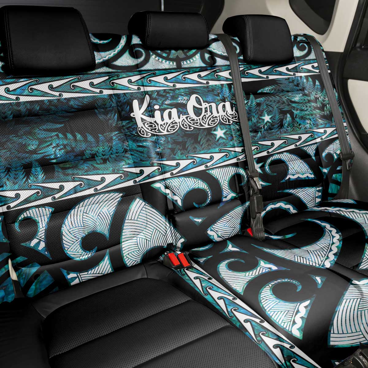 Kia Ora New Zealand Back Car Seat Cover Aotearoa Proud Maori Paua Shell Silver Fern LT14 - Polynesian Pride