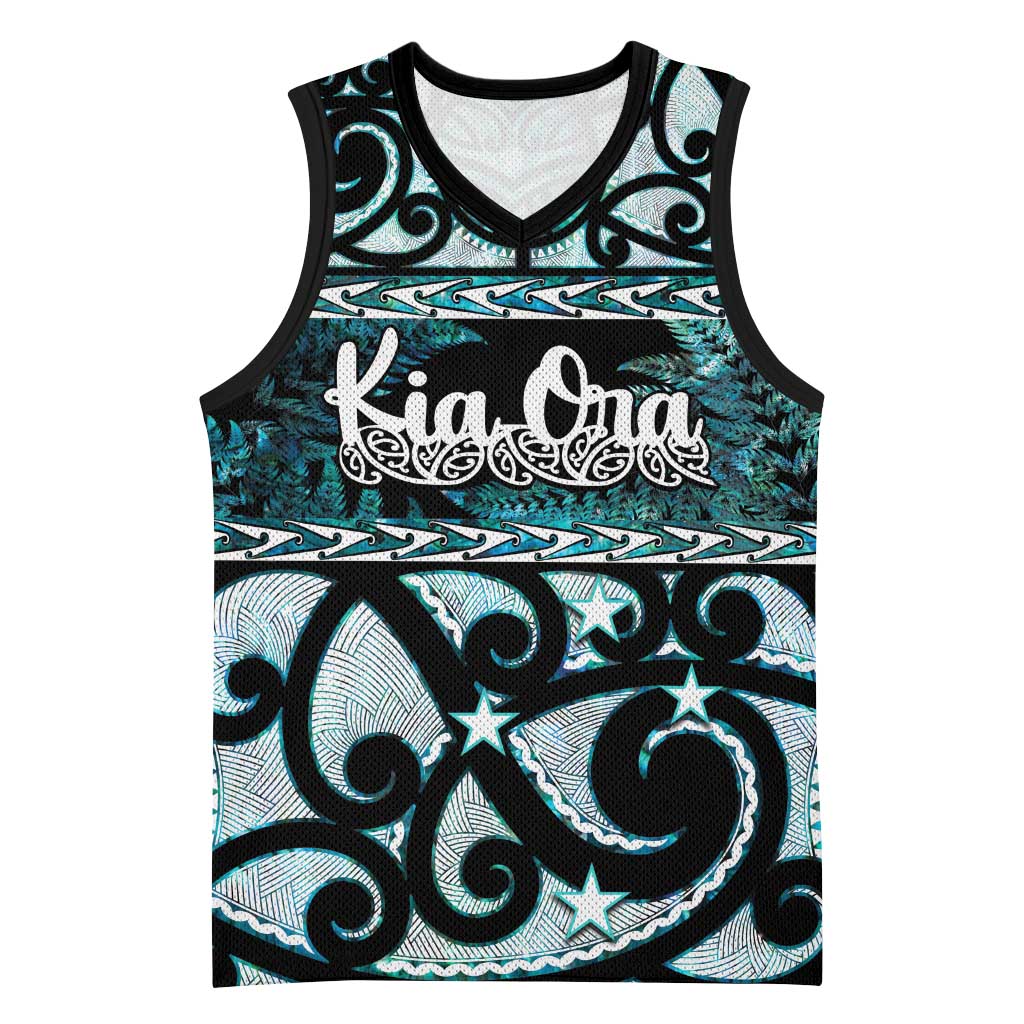 Kia Ora New Zealand Basketball Jersey Aotearoa Proud Maori Paua Shell Silver Fern LT14 Unisex Black - Polynesian Pride