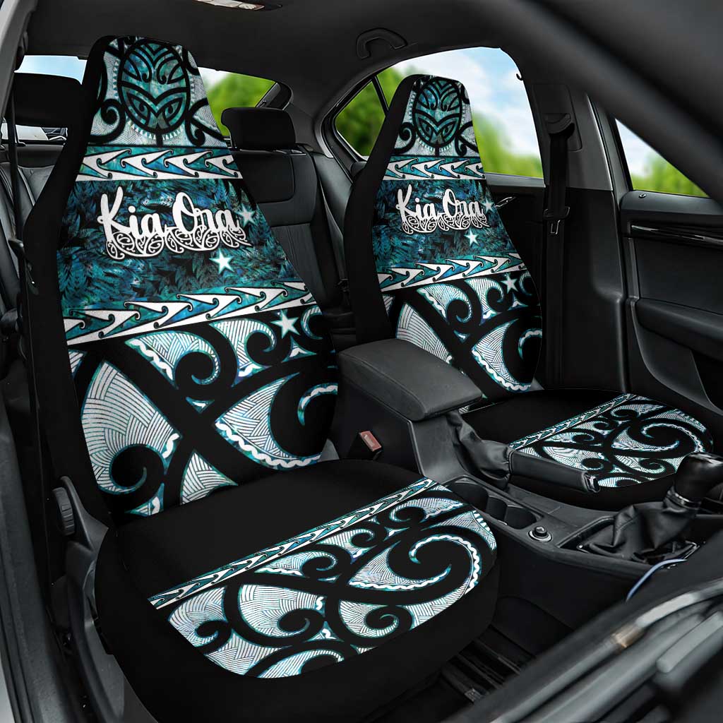 Kia Ora New Zealand Car Seat Cover Aotearoa Proud Maori Paua Shell Silver Fern LT14 One Size Black - Polynesian Pride