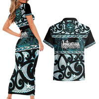 Kia Ora New Zealand Couples Matching Short Sleeve Bodycon Dress and Hawaiian Shirt Aotearoa Proud Maori Paua Shell Silver Fern LT14 - Polynesian Pride