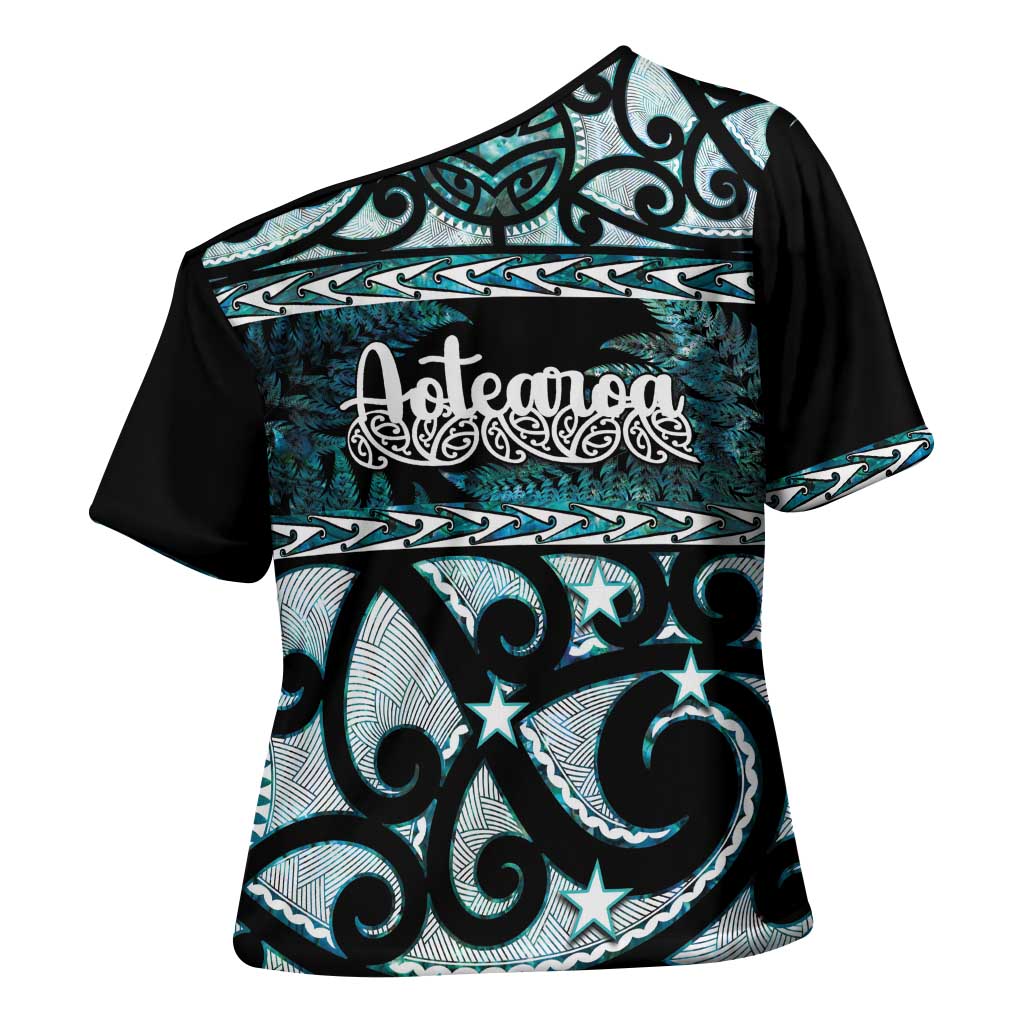 Kia Ora New Zealand Cross Shoulder Shirt Aotearoa Proud Maori Paua Shell Silver Fern LT14 - Polynesian Pride
