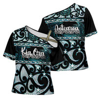 Kia Ora New Zealand Cross Shoulder Shirt Aotearoa Proud Maori Paua Shell Silver Fern LT14 - Polynesian Pride