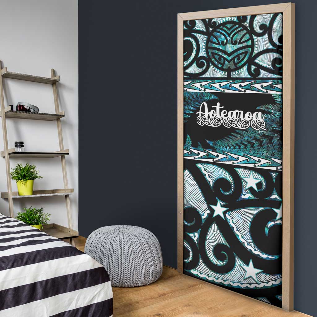 Kia Ora New Zealand Door Cover Aotearoa Proud Maori Paua Shell Silver Fern LT14 - Polynesian Pride