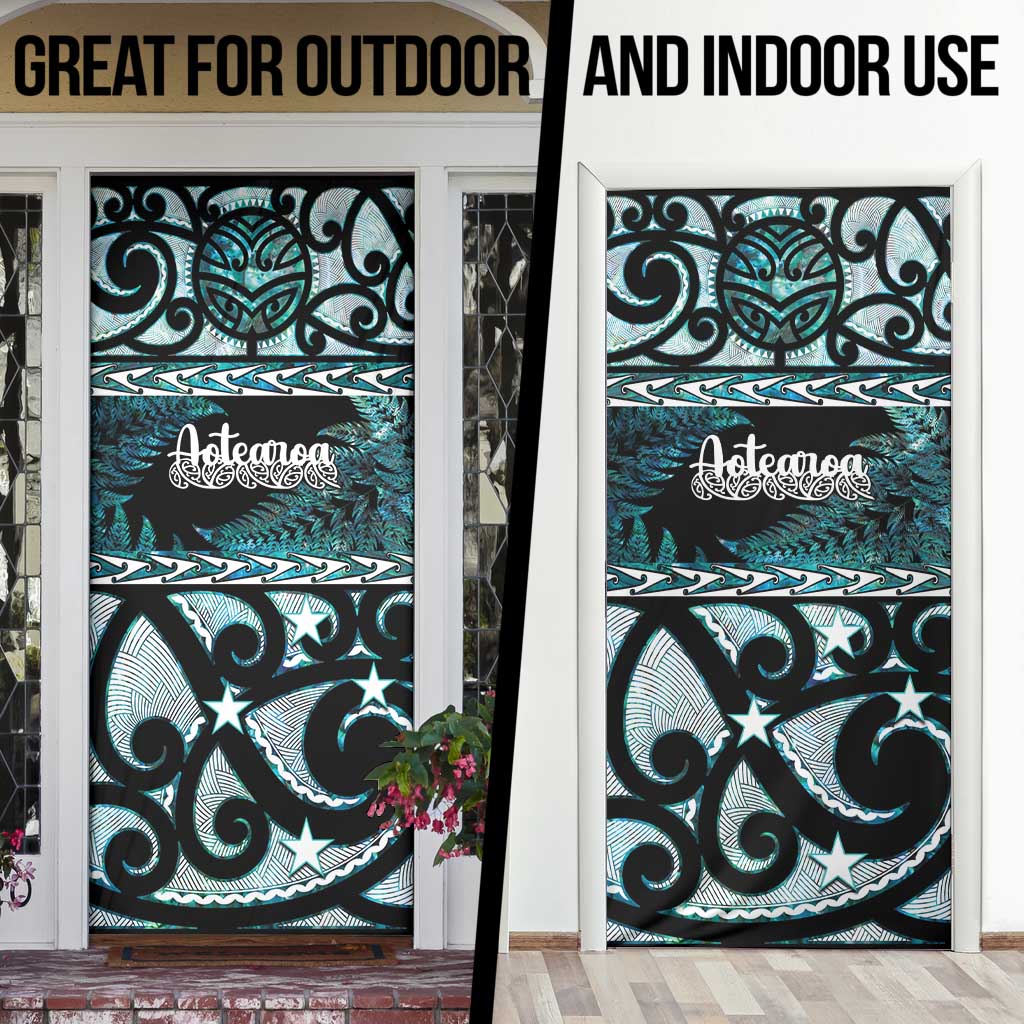 Kia Ora New Zealand Door Cover Aotearoa Proud Maori Paua Shell Silver Fern LT14 - Polynesian Pride