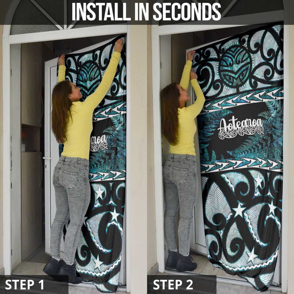 Kia Ora New Zealand Door Cover Aotearoa Proud Maori Paua Shell Silver Fern LT14 - Polynesian Pride