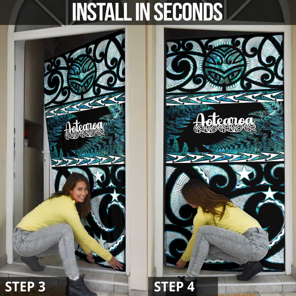 Kia Ora New Zealand Door Cover Aotearoa Proud Maori Paua Shell Silver Fern LT14 - Polynesian Pride