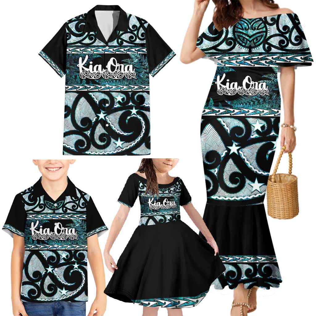 Kia Ora New Zealand Family Matching Mermaid Dress and Hawaiian Shirt Aotearoa Proud Maori Paua Shell Silver Fern LT14 - Polynesian Pride