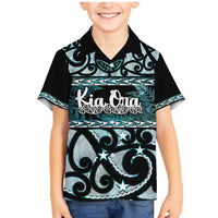 Kia Ora New Zealand Family Matching Mermaid Dress and Hawaiian Shirt Aotearoa Proud Maori Paua Shell Silver Fern LT14 Son's Shirt Black - Polynesian Pride