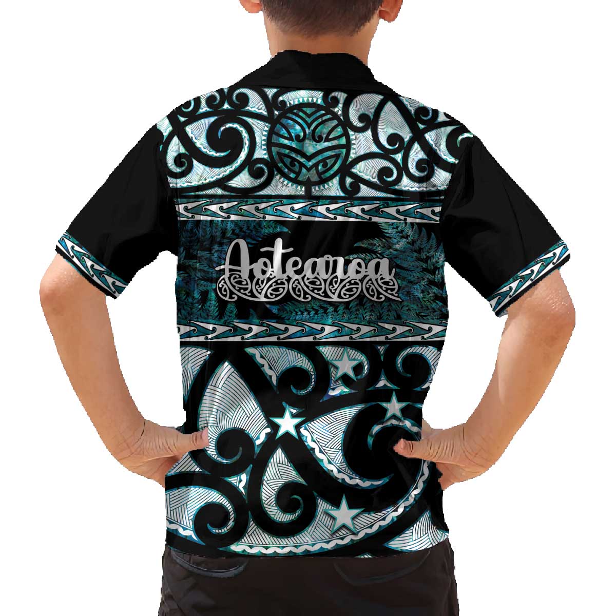 Kia Ora New Zealand Family Matching Off The Shoulder Long Sleeve Dress and Hawaiian Shirt Aotearoa Proud Maori Paua Shell Silver Fern LT14 - Polynesian Pride