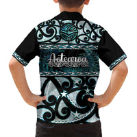 Kia Ora New Zealand Family Matching Off The Shoulder Long Sleeve Dress and Hawaiian Shirt Aotearoa Proud Maori Paua Shell Silver Fern LT14 - Polynesian Pride