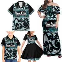 Kia Ora New Zealand Family Matching Off Shoulder Maxi Dress and Hawaiian Shirt Aotearoa Proud Maori Paua Shell Silver Fern LT14 - Polynesian Pride