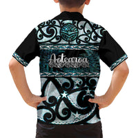 Kia Ora New Zealand Family Matching Off Shoulder Short Dress and Hawaiian Shirt Aotearoa Proud Maori Paua Shell Silver Fern LT14 - Polynesian Pride