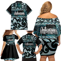 Kia Ora New Zealand Family Matching Off Shoulder Short Dress and Hawaiian Shirt Aotearoa Proud Maori Paua Shell Silver Fern LT14 - Polynesian Pride