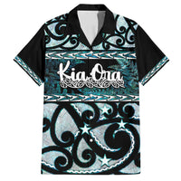 Kia Ora New Zealand Family Matching Off Shoulder Short Dress and Hawaiian Shirt Aotearoa Proud Maori Paua Shell Silver Fern LT14 Dad's Shirt - Short Sleeve Black - Polynesian Pride