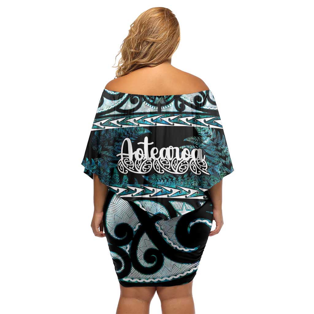 Kia Ora New Zealand Family Matching Off Shoulder Short Dress and Hawaiian Shirt Aotearoa Proud Maori Paua Shell Silver Fern LT14 - Polynesian Pride