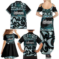 Kia Ora New Zealand Family Matching Summer Maxi Dress and Hawaiian Shirt Aotearoa Proud Maori Paua Shell Silver Fern LT14 - Polynesian Pride