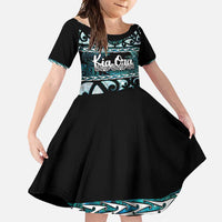 Kia Ora New Zealand Family Matching Tank Maxi Dress and Hawaiian Shirt Aotearoa Proud Maori Paua Shell Silver Fern LT14 Daughter's Dress Black - Polynesian Pride
