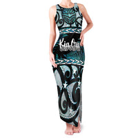 Kia Ora New Zealand Family Matching Tank Maxi Dress and Hawaiian Shirt Aotearoa Proud Maori Paua Shell Silver Fern LT14 Mom's Dress Black - Polynesian Pride