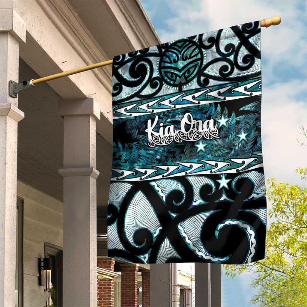 Kia Ora New Zealand Garden Flag Aotearoa Proud Maori Paua Shell Silver Fern LT14 House Flag Black - Polynesian Pride