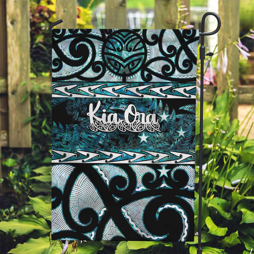 Kia Ora New Zealand Garden Flag Aotearoa Proud Maori Paua Shell Silver Fern LT14 Garden Flag Black - Polynesian Pride