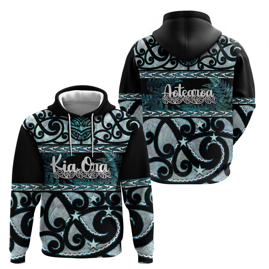 Kia Ora New Zealand Hoodie Aotearoa Proud Maori Paua Shell Silver Fern - Polynesian Pride