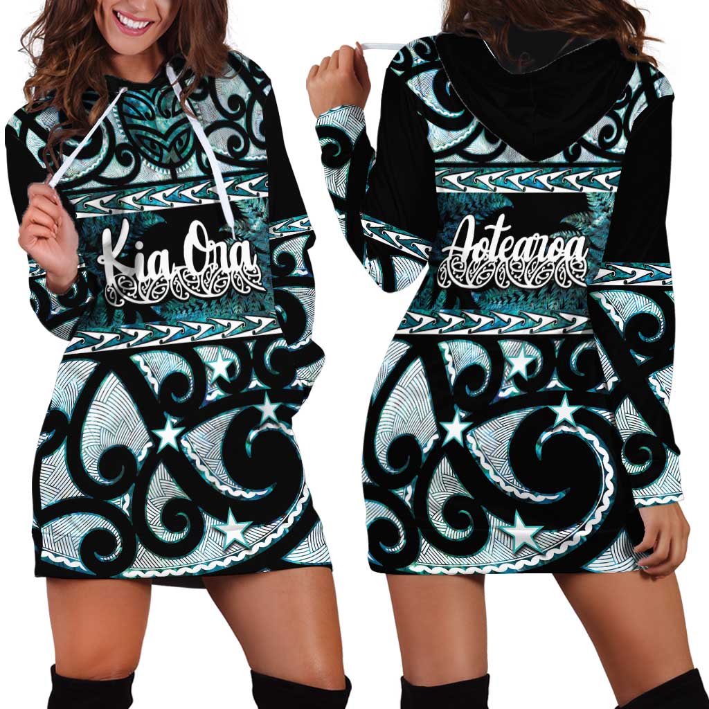 Kia Ora New Zealand Hoodie Dress Aotearoa Proud Maori Paua Shell Silver Fern LT14 - Polynesian Pride