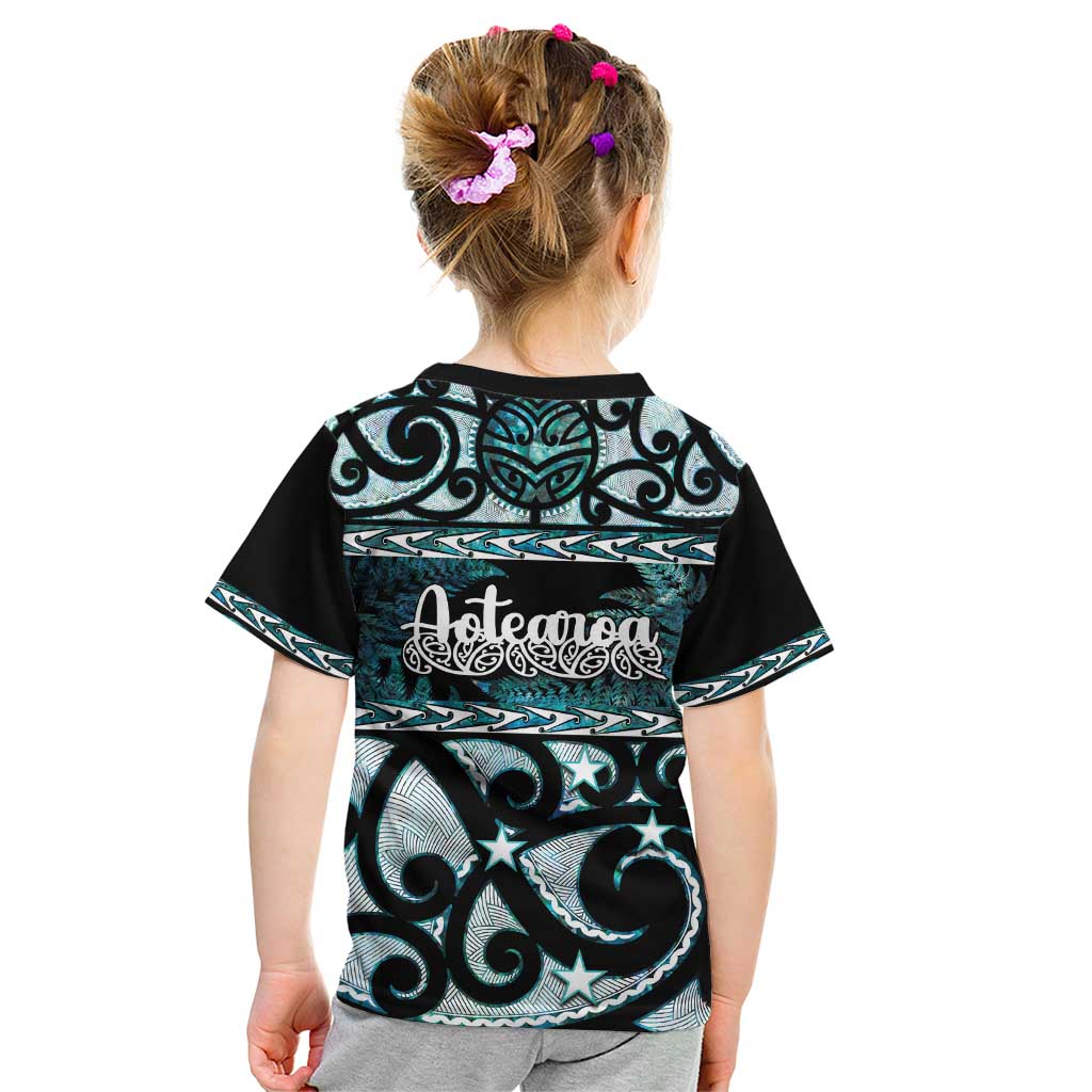 Kia Ora New Zealand Kid T Shirt Aotearoa Proud Maori Paua Shell Silver Fern LT14 - Polynesian Pride