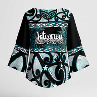 Kia Ora New Zealand Kimono Sleeve Blouse Aotearoa Proud Maori Paua Shell Silver Fern LT14 - Polynesian Pride