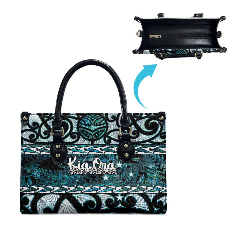 Kia Ora New Zealand Leather Bag Aotearoa Proud Maori Paua Shell Silver Fern - Polynesian Pride